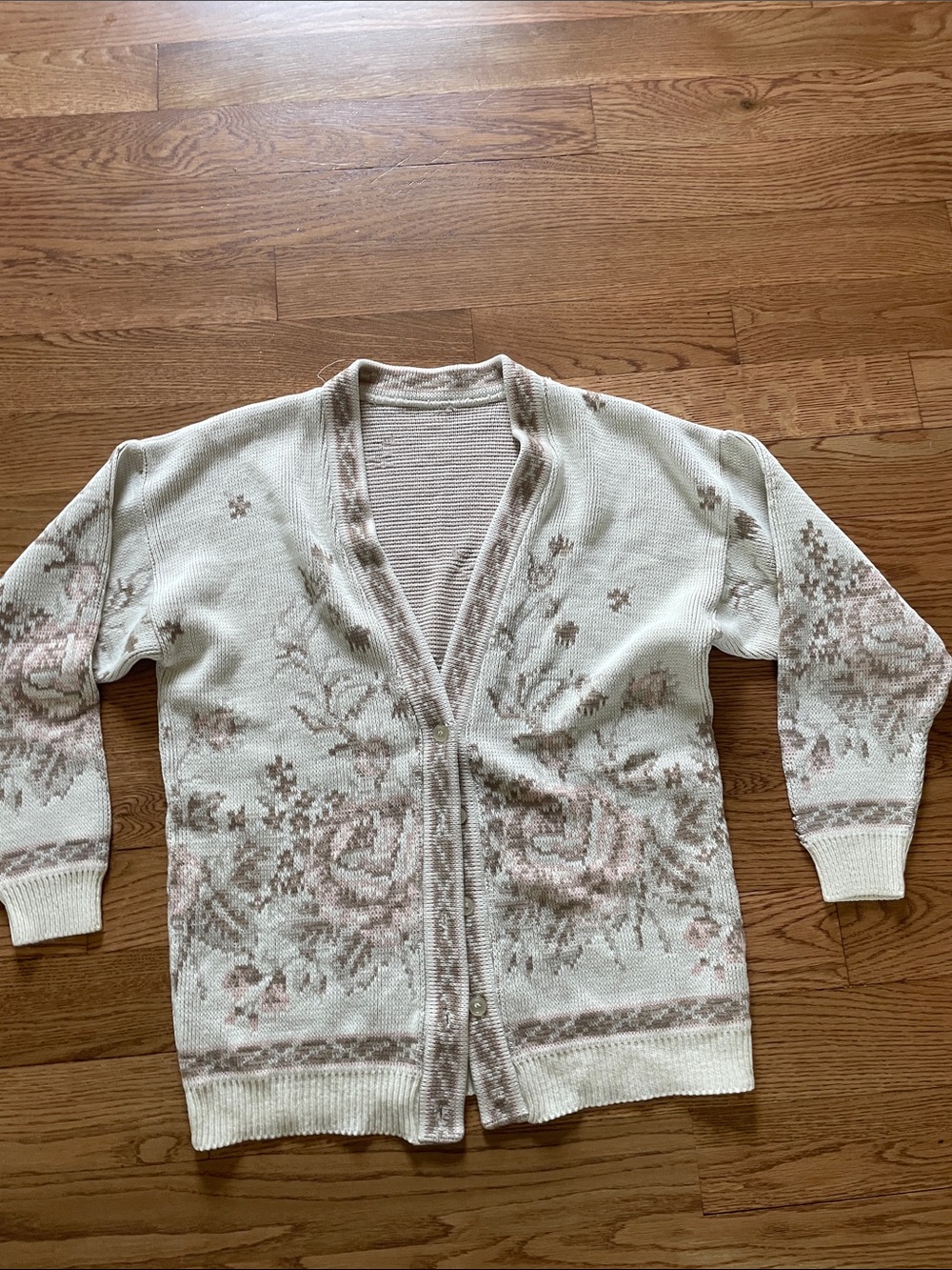 VTG Cream Floral Cardigan with Blush Accents